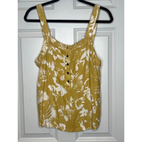 RVCA Mustard Yellow Floral Print Flowy Tank Large - Picture 2 of 7